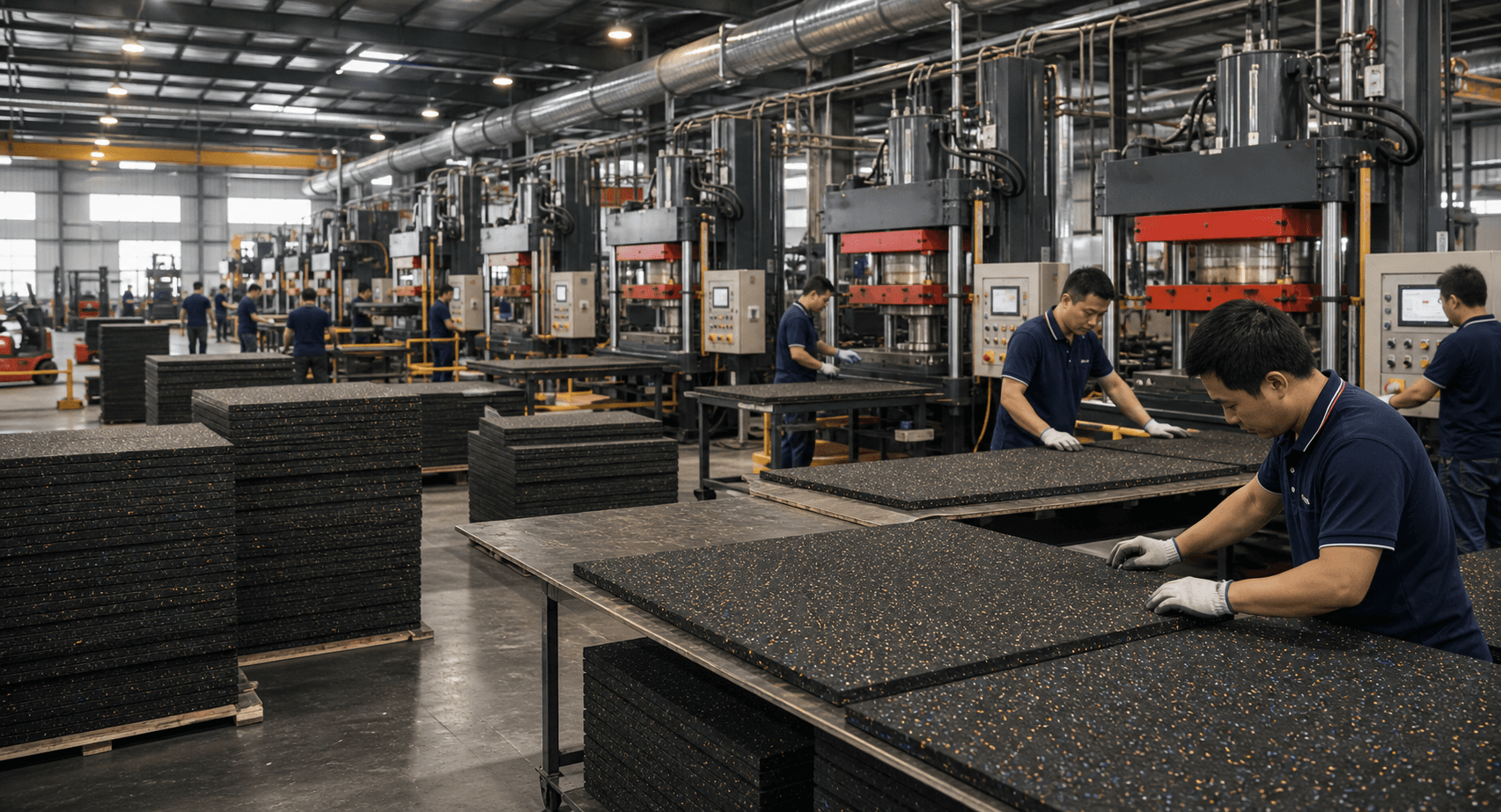 WDER rubber flooring factory production and quality inspection