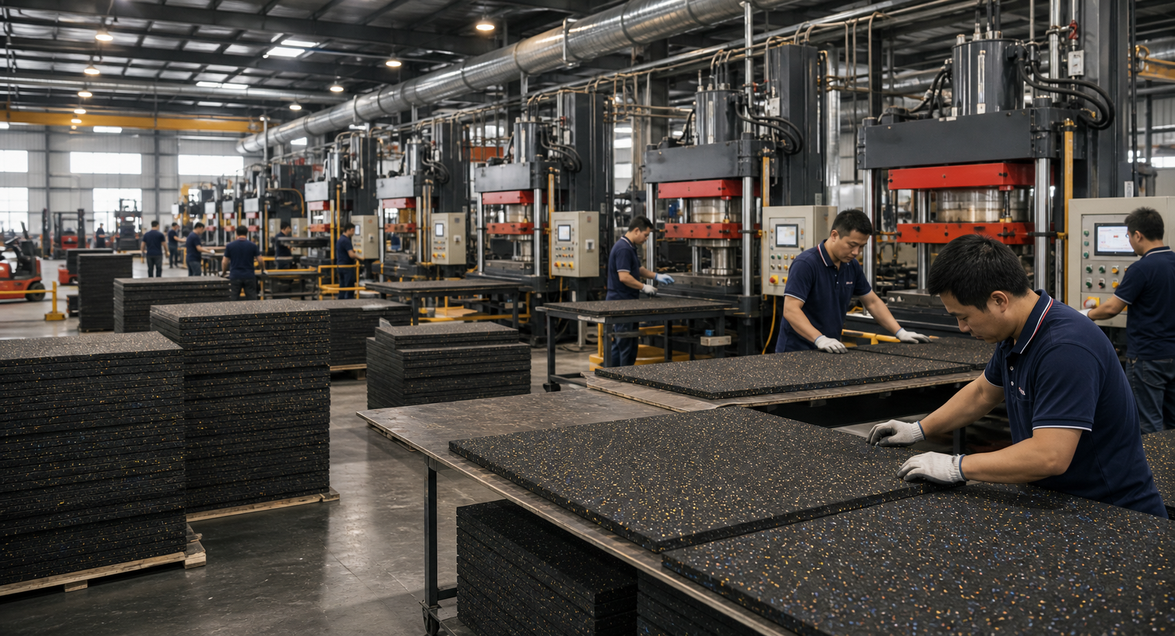 WDER rubber flooring factory production and quality inspection